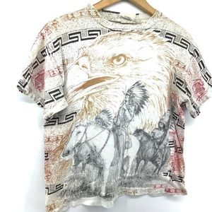 VINTAGE Single Stitch 80s All Over Native American Print Cropped Top